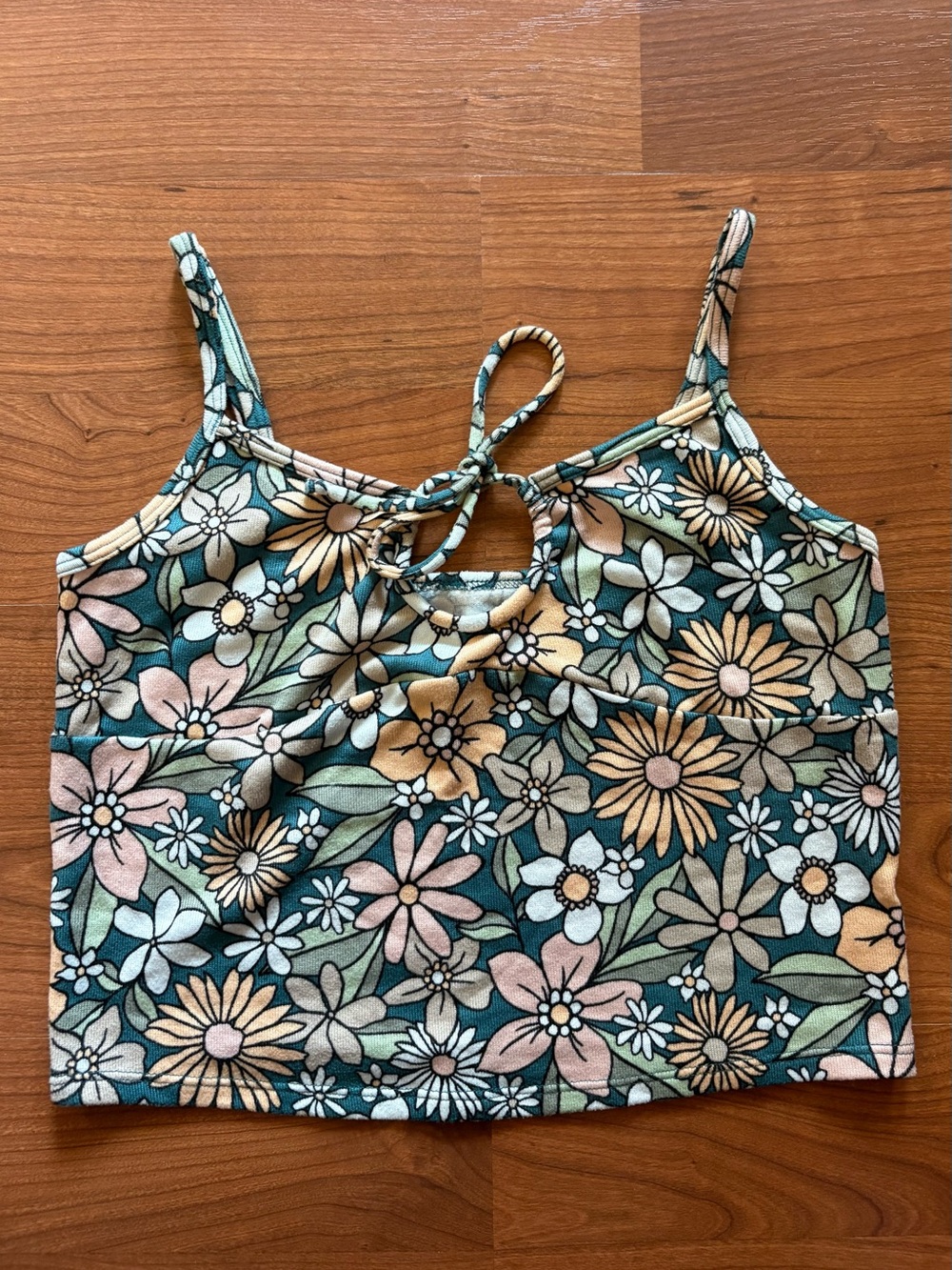 Gilly Hicks Teal Floral Tie-Front Crop Tank